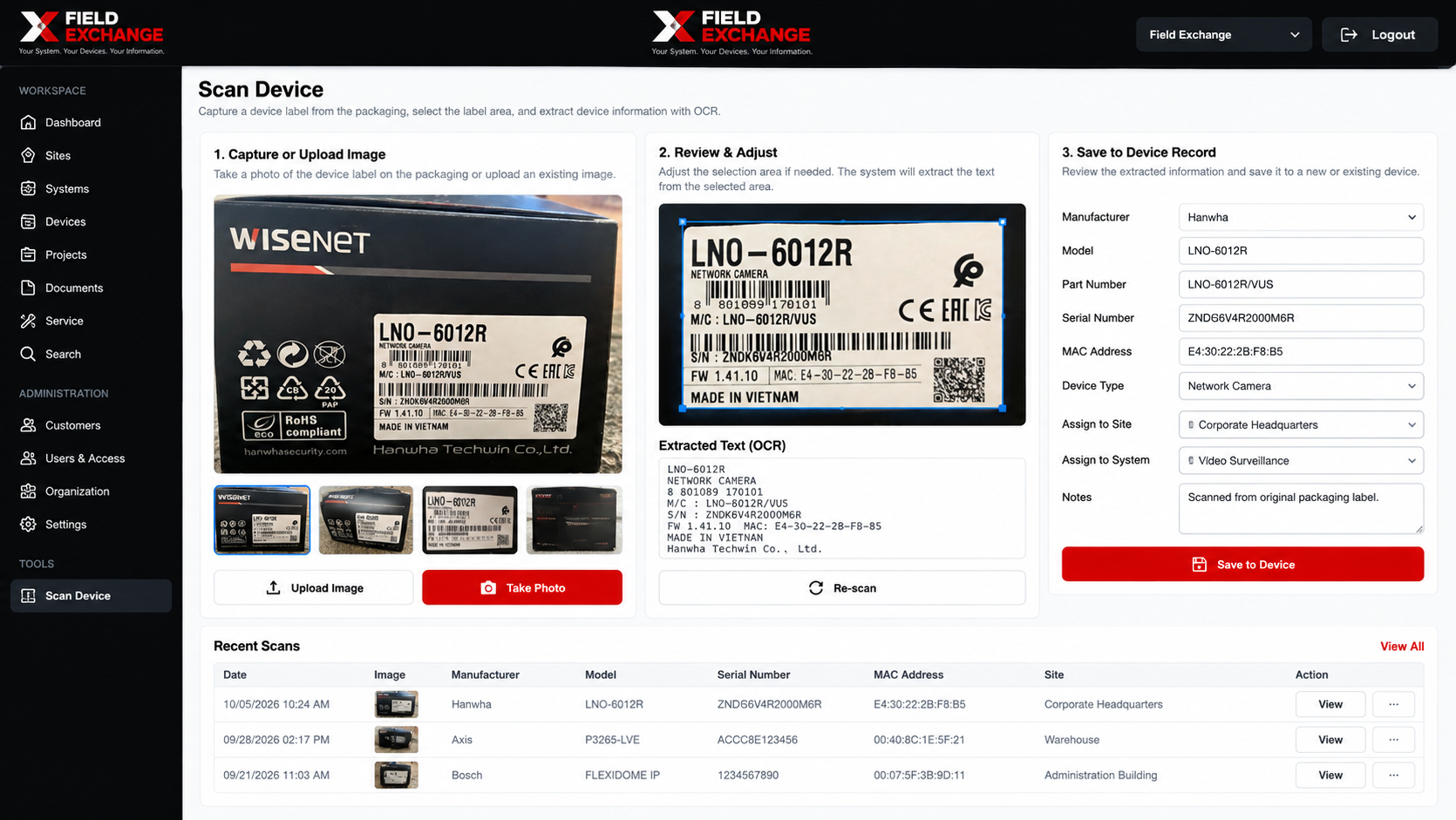 Illustrative Field Exchange Scan Device product preview
